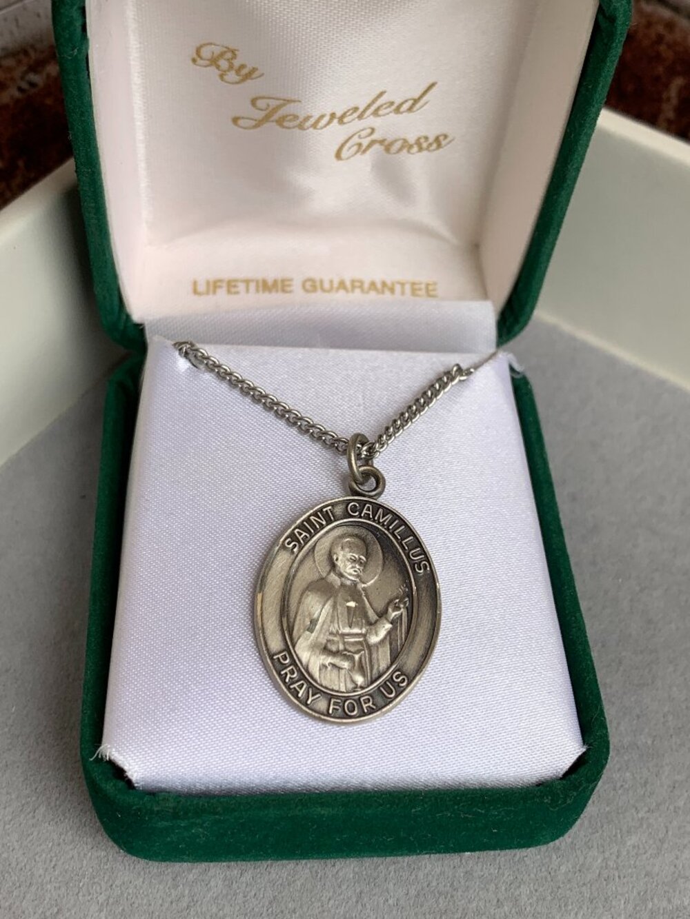 Sterling Silver St. Camillus Medal Oval w/ 18" Stainless-Steel Chain with Spring